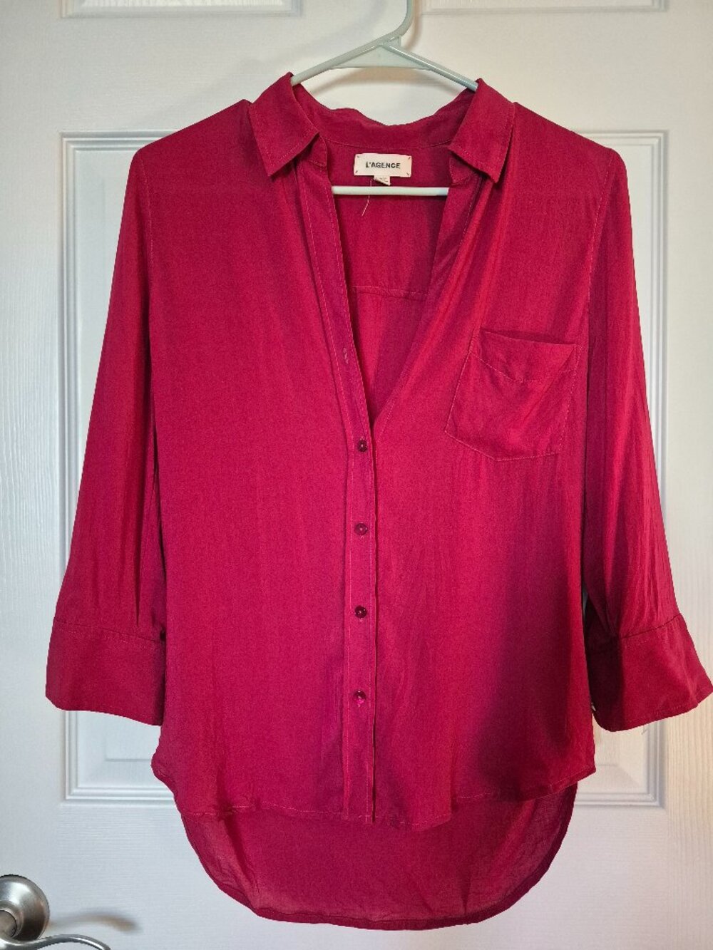 L'Agence women's Ryan 3/4-sleeve Burgundy Button-Down Blouse Size XS